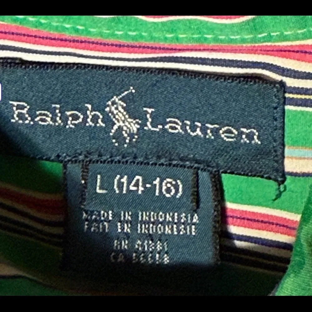 Ralph Lauren Boy’s‎ Striped Button-Up Shirt – Size 14/16 – Preppy Cotton Green
